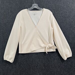 Madewell Texture & Thread Blouse Women's Medium Ivory Wrap Tie Balloon Sleeve
